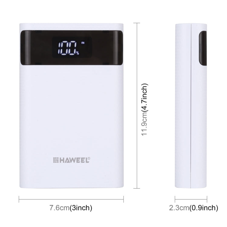 HAWEEL DIY 4x 18650 Battery (Not Included) 12000mAh Dual-way QC Charger Power Bank Shell Box with 2x USB Output & Display,  Support QC 2.0 / QC 3.0 / FCP / SFCP /  AFC / MTK / BC 1.2 / PD
