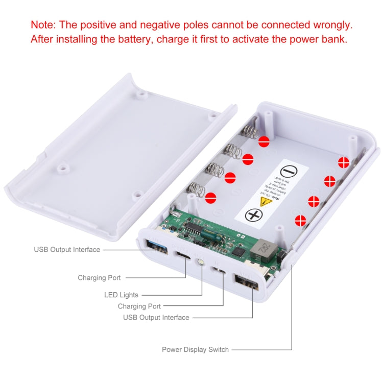 HAWEEL DIY 4x 18650 Battery (Not Included) 12000mAh Dual-way QC Charger Power Bank Shell Box with 2x USB Output & Display,  Support QC 2.0 / QC 3.0 / FCP / SFCP /  AFC / MTK / BC 1.2 / PD