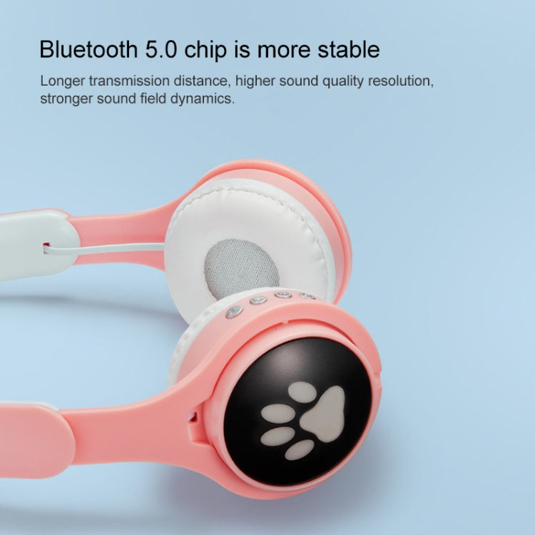 B30 Cat Paw Cat Ears Colorful Luminous Foldable Bluetooth Headset with 3.5mm Jack & TF Card Slot
