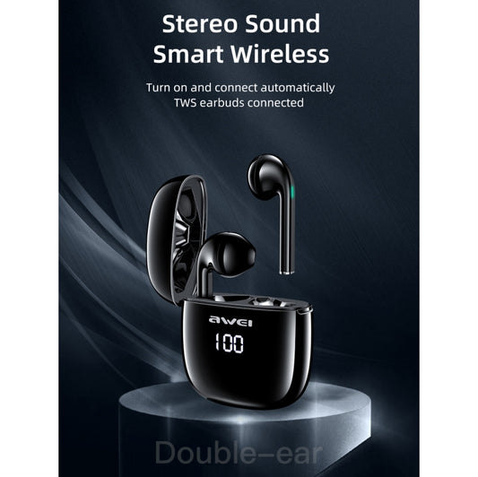 Casque de sport sans fil Bluetooth V5.0 TWS Awei T28P avec écran LED et étui de chargement