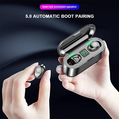 F9 TWS V5.0 Touch Control Binaural Wireless Bluetooth Headset with Charging Case and Digital Display, F9