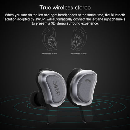 REMAX TWS-1 Half Moon Shaped Bluetooth 4.2 Wireless Bluetooth Earphone with Charging Box, TWS-1 Gold