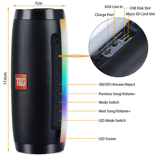 T&amp;G TG157 Mini enceinte portable sans fil Bluetooth 4.2 avec lumières colorées et mélodie