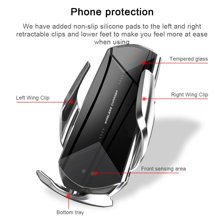 Q2 15W Universal Rotation Infrared Induction Magnetic Car Wireless Charging Mobile Phone Holder with Micro USB + 8 Pin + Type-C / USB-C Magnetic Connector