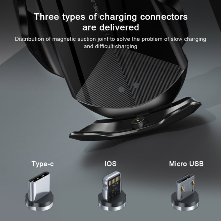 Q2 15W Universal Rotation Infrared Induction Magnetic Car Wireless Charging Mobile Phone Holder with Micro USB + 8 Pin + Type-C / USB-C Magnetic Connector, Q2 Silver, Q2 Blue, Q2 Red