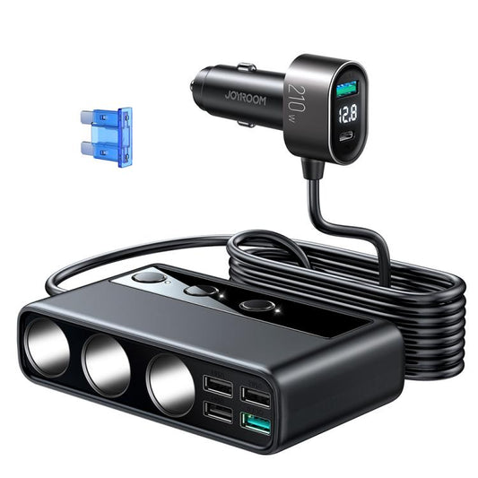 Chargeur de voiture numérique JOYROOM JR-CL06 9 en 1 210W PD USB-C / Type-C + Double QC3.0 USB + 3 USB + 3 prises allume-cigare, JR-CL06