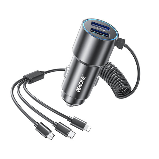 WK WP-C44 Pop Digital Series Ciahung 3-in-1 Dual-USB Kfz-Schnellladegerät mit Kabel 33W, WP-C44 (Schwarz), WP-C44 (Silber)