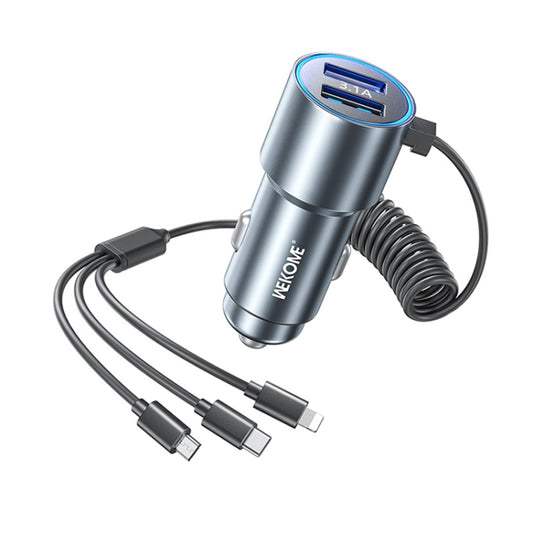 Chargeur de voiture rapide double USB 33W 3-en-1 filaire WK WP-C44 Pop Digital Series Ciahung, WP-C44 (Noir), WP-C44 (Argent)