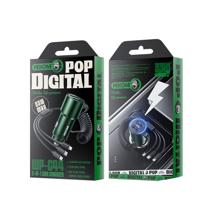 Chargeur de voiture rapide double USB 33W 3-en-1 filaire WK WP-C44 Pop Digital Series Ciahung, WP-C44 (Noir), WP-C44 (Argent)