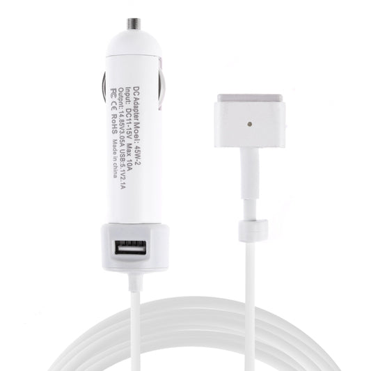 Chargeur de voiture avec interface USB 45W-2 5.1V 2.1A et câble de données avec interface MagSafe 2 en T 14.85V 3.05A, 14.85V 3.05A MagSafe 2 en T