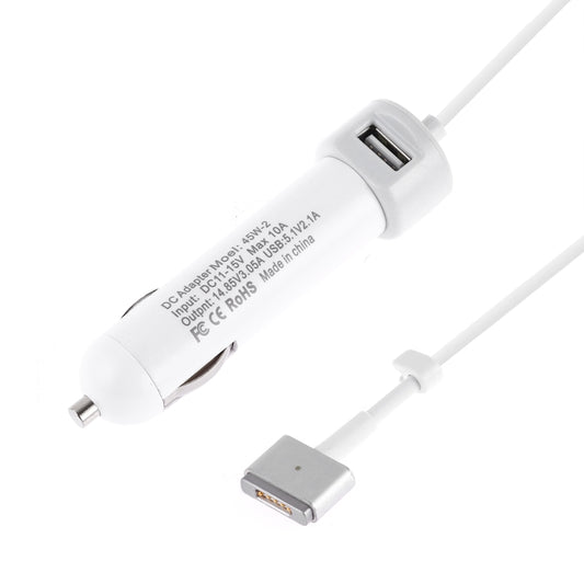 Chargeur de voiture avec interface USB 45W-2 5.1V 2.1A et câble de données avec interface MagSafe 2 en T 14.85V 3.05A, 14.85V 3.05A MagSafe 2 en T