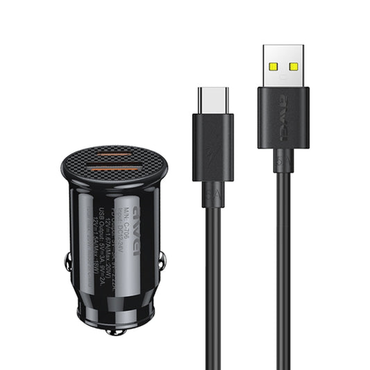 awei C-706 Chargeur de voiture 20W PD Type-C + QC 3.0 Type-A avec câble de données CL-110T, C-706