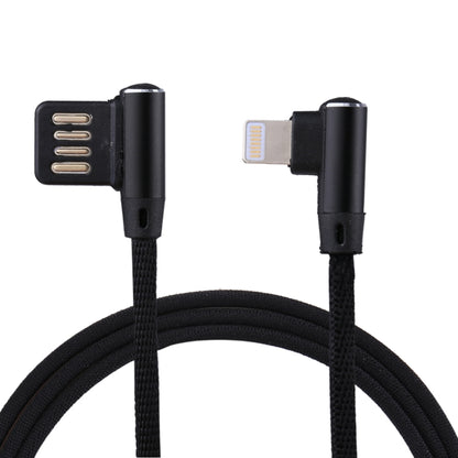 Câble de synchronisation et de charge USB vers 8 broches à double coude, tressé en nylon, sortie 2,4A, 1m, coloris : rouge 8 broches, bleu foncé 8 broches, bleu 8 broches, noir 8 broches, café 8 broches.