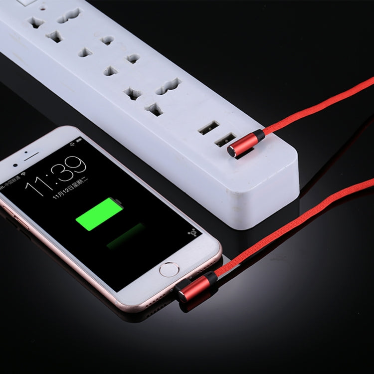 Câble de synchronisation et de charge USB vers 8 broches à double coude, tressé en nylon, sortie 2,4A, 1m, coloris : rouge 8 broches, bleu foncé 8 broches, bleu 8 broches, noir 8 broches, café 8 broches.
