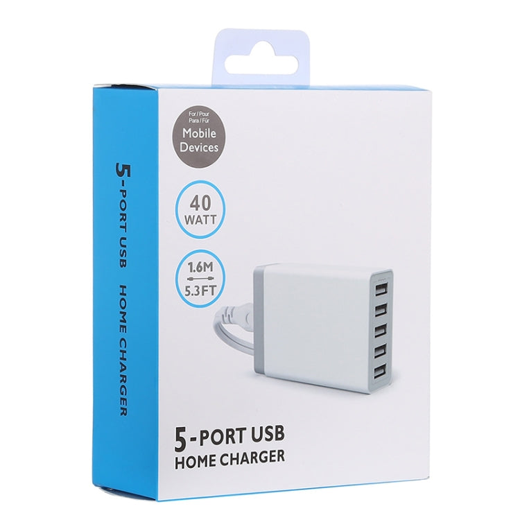 XBX09 40W 5V 8A 5 USB-Anschlüsse Schnellladegerät Reise-Ladegerät, UK Stecker (Schwarz), XBX09, 8A