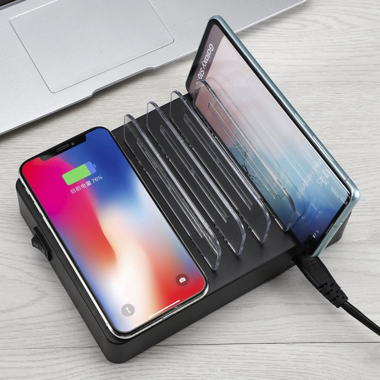 50W 6 USB Ports + 2 USB-C / Type-C Ports + Wireless Charging Multi-function Charger with LED Display & Detachable Bezel, EU Plug, EU Plug