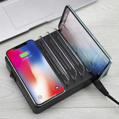 50W 6 USB Ports + 2 USB-C / Type-C Ports + Wireless Charging Multi-function Charger with LED Display & Detachable Bezel, EU Plug, EU Plug