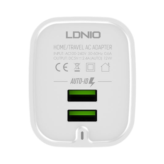 LDNIO A201 2.4A Dual USB Charging Head Travel Direct Charge Mobile Phone Adapter Charger With 8 Pin Data Cable, 8 Pin