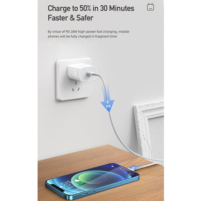 awei PD5 PD 20W Fast Charging Travel Charger Power Adapter with Type-C / USB-C to 8 Pin Cable, US Plug