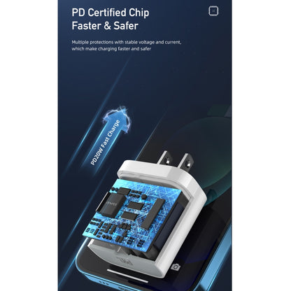 awei PD5 PD 20W Fast Charging Travel Charger Power Adapter with Type-C / USB-C to 8 Pin Cable, US Plug