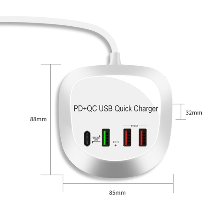WLX-T3P 4 In 1 PD + QC Multi-function Smart Fast Charging USB Charger, WLX-T3P EU Plug, WLX-T3P UK Plug, WLX-T3P US Plug, WLX-T3P AU Plug