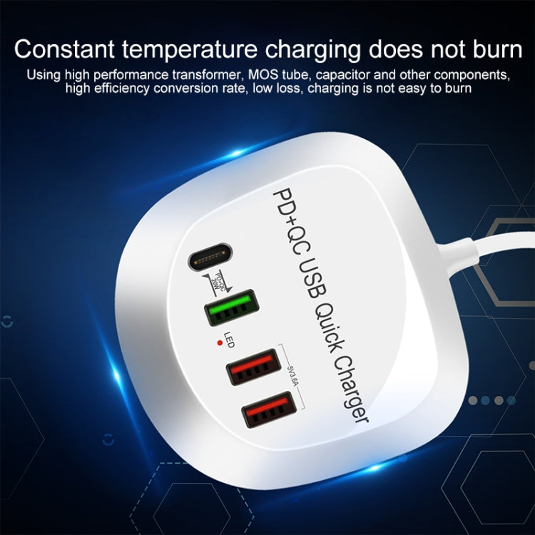 WLX-T3P 4 In 1 PD + QC Multi-function Smart Fast Charging USB Charger, WLX-T3P EU Plug, WLX-T3P UK Plug, WLX-T3P US Plug, WLX-T3P AU Plug