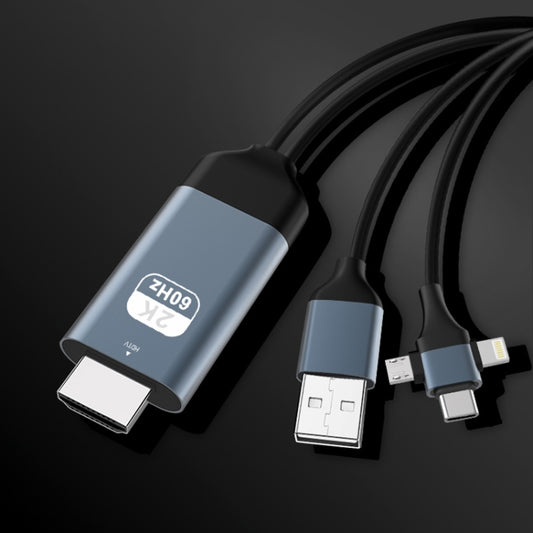 P8J Aluminium 3-in-1 8-pins + Micro USB + USB-C / Type-C naar HDTV-kabel, kabellengte: 2 m, 3-in-1 HDMI (aluminium)