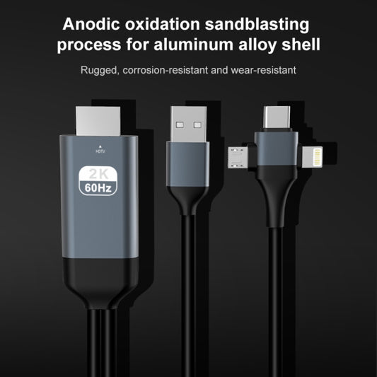 P8J Aluminium 3-in-1 8-pins + Micro USB + USB-C / Type-C naar HDTV-kabel, kabellengte: 2 m, 3-in-1 HDMI (aluminium)
