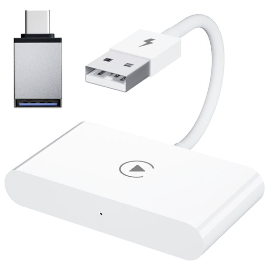 Adaptateur Carplay Filaire USB + USB-C / Type-C vers Sans Fil pour iPhone, Rectangle Blanc