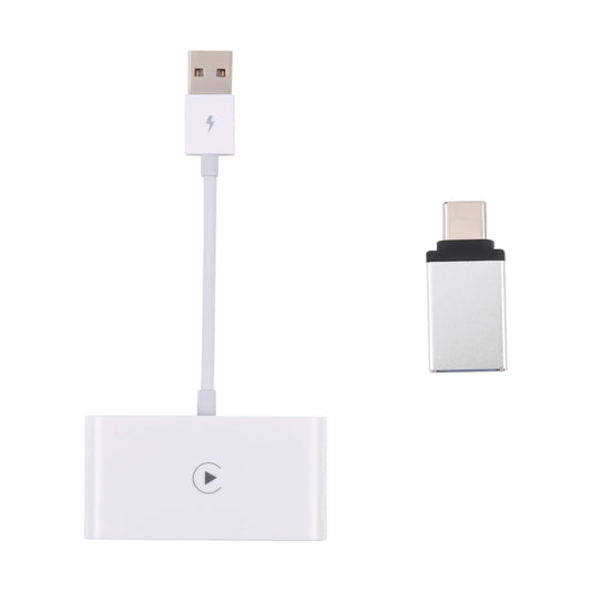 Adaptateur Carplay Filaire USB + USB-C / Type-C vers Sans Fil pour iPhone, Rectangle Blanc