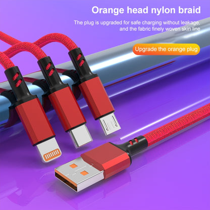 Braided 3A 3 in 1 USB to Type-C / 8 Pin / Micro USB Fast Charging Cable, Cable Length: 1.2m, White Plug (Black), White Plugaided (Blue), White Plug (Red)