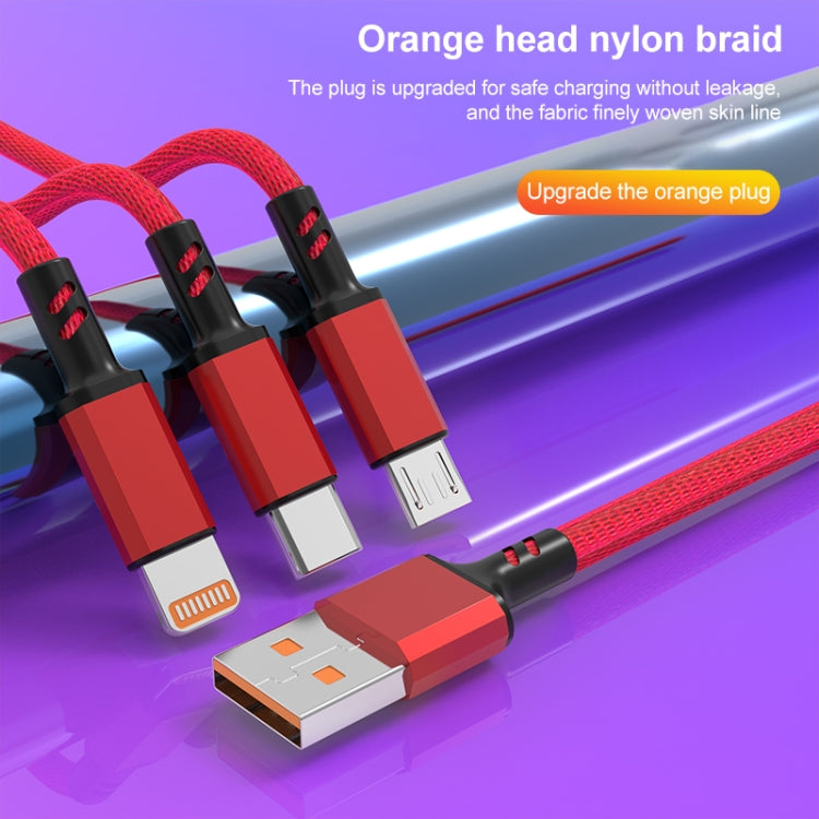 Braided 3A 3 in 1 USB to Type-C / 8 Pin / Micro USB Fast Charging Cable, Cable Length: 1.2m, White Plug (Red), White Plug (Black), White Plugaided (Blue)
