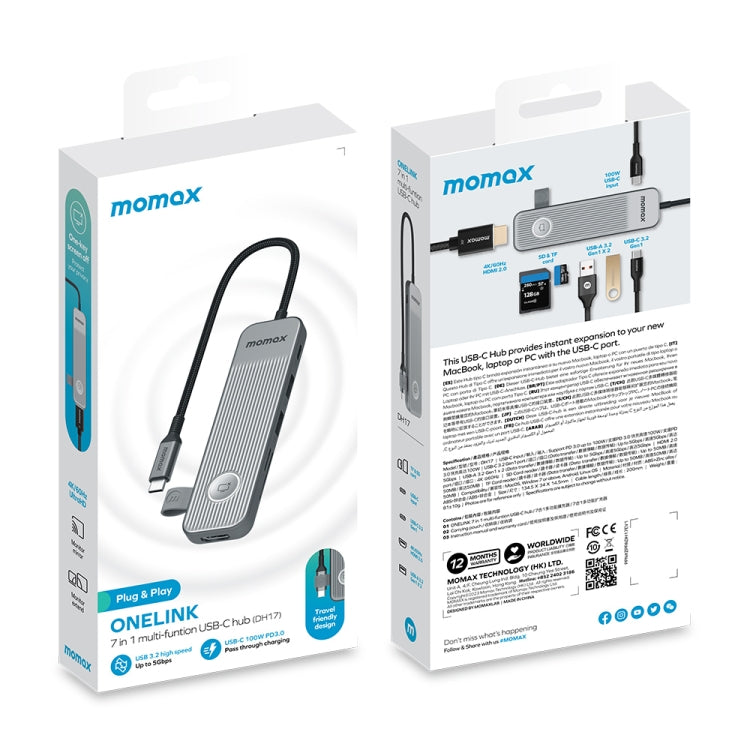 MOMAX DH17 7 in 1 ONELINK Travel Case Type-C to USB Docking Station HUB Adapter, DH17
