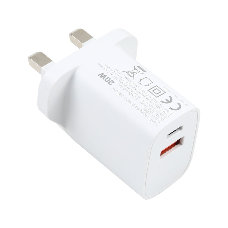 E087 20W USB-C / Type-C + USB Ports Fast Charging Travel Charger, UK Plug, UK Plug