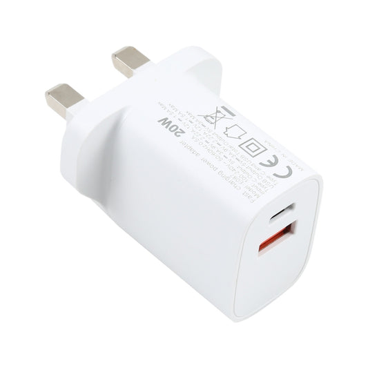 E087 20W USB-C / Type-C + USB Ports Fast Charging Travel Charger, UK Plug, UK Plug