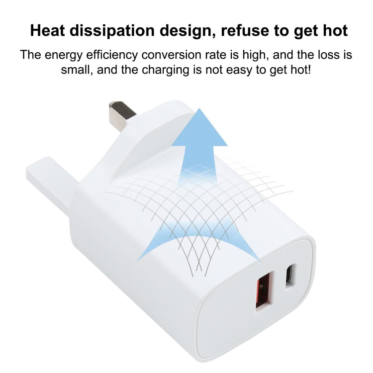 E087 20W USB-C / Type-C + USB Ports Fast Charging Travel Charger, UK Plug, UK Plug