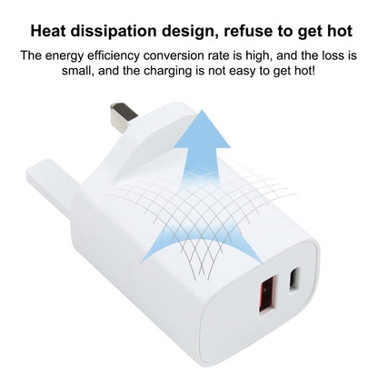 E087 20W USB-C / Type-C + USB Ports Fast Charging Travel Charger, UK Plug, UK Plug