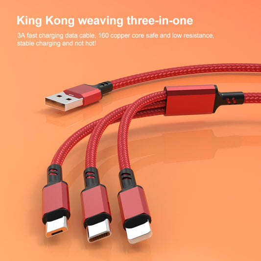 Orange Plug 3A 3 in 1 USB to Type-C / 8 Pin / Micro USB Fast Charging Cable, Cable Length: 1.2m, Orange Plug (Silver), Orange Plug (Black), Orange Plug (Blue), Orange Plug (Red)