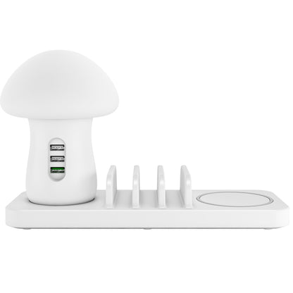 HQ-UD12 Universal 4 in 1 40W QC3.0 3 USB Ports + Wireless Charger Mobile Phone Charging Station with Mushroom Shape LED Light, Length: 1.2m, UK Plug