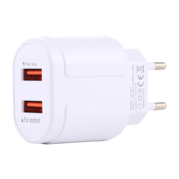 LZ-022 5V 2.4A Dual USB Ports Travel Charger, EU Plug