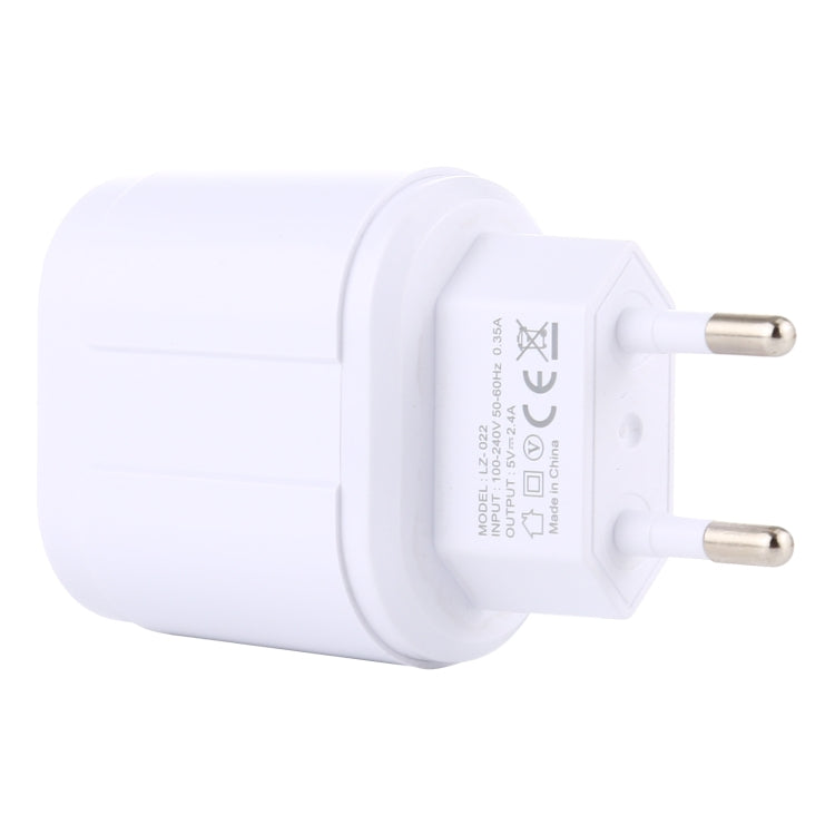 LZ-022 5V 2.4A Dual USB Ports Travel Charger, EU Plug