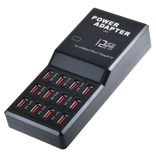 W-858 12A 12 Ports USB Fast Charging Dock Desktop Smart Charger AC100-240V, EU Plug