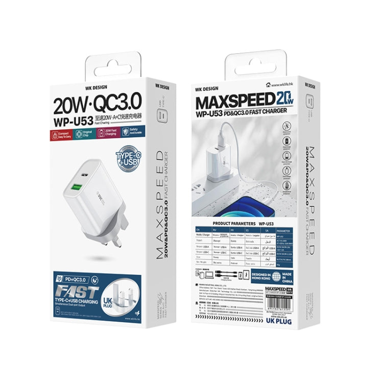 WK WP-U53 QC3.0 Charger 20W USB Type-C Maxspeed PD Fast Charger