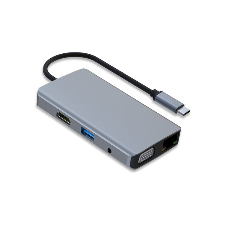 Adaptateur de HUB 9 en 1 Type-C vers RJ45 + PD 100W + SD/TF + USBx2 + HDMI + VGA + AUX 3,5mm, 9 en 1