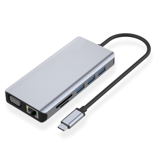 Adaptateur de hub USB-C 12 en 1 avec RJ45 + PD 100W + SD/TF + 5 ports USB3.0 + HDMI + VGA + AUX 3,5mm, 12 en 1