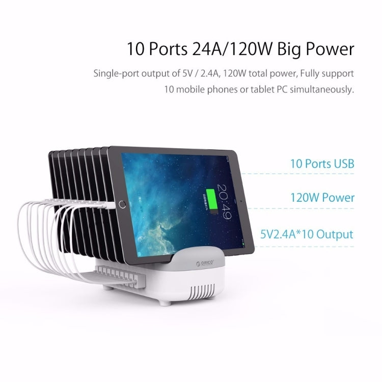 Station de recharge intelligente ORICO DUK-10P 120W 10 ports USB avec support pour téléphone et tablette, prise EU, prise EU (noir), prise EU (blanc), prise US (noir), prise US (blanc), prise UK (noir), prise UK (blanc), prise AU (noir), prise AU (blanc)