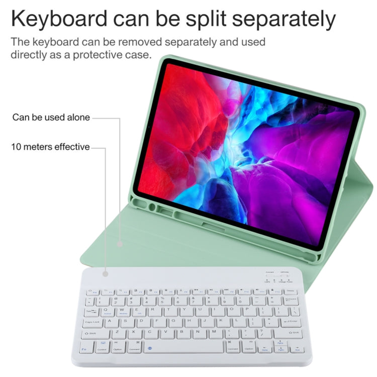 TG11B Detachable Bluetooth White Keyboard + Microfiber Leather Tablet Case for iPad Pro 11 inch (2020), with Pen Slot & Holder, White Keyboard
