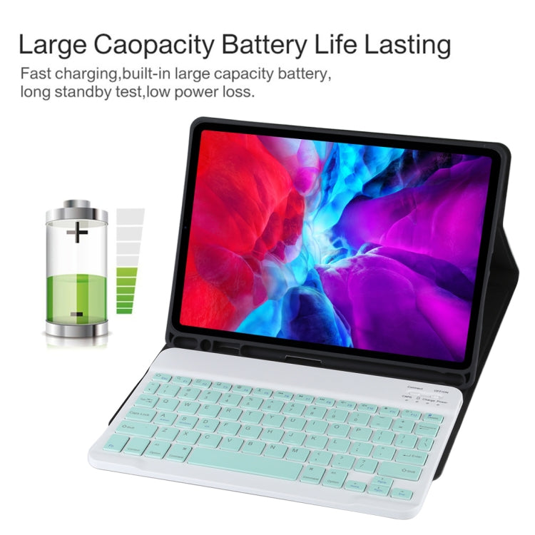 TG11B Detachable Bluetooth Green Keyboard + Microfiber Leather Tablet Case for iPad Pro 11 inch (2020), with Pen Slot & Holder, Green Keyboard