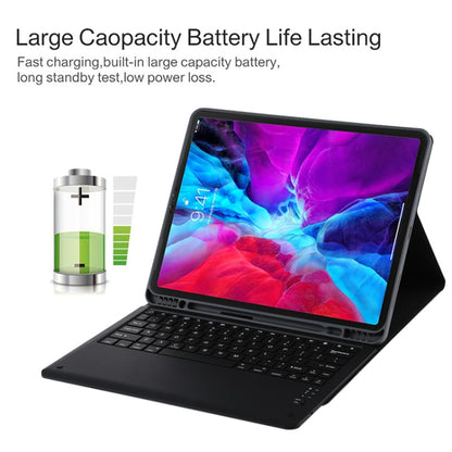 T129 Detachable Bluetooth Black Keyboard Microfiber Leather Tablet Case for iPad Pro 12.9 inch (2020), with Holder, Black Keyboard