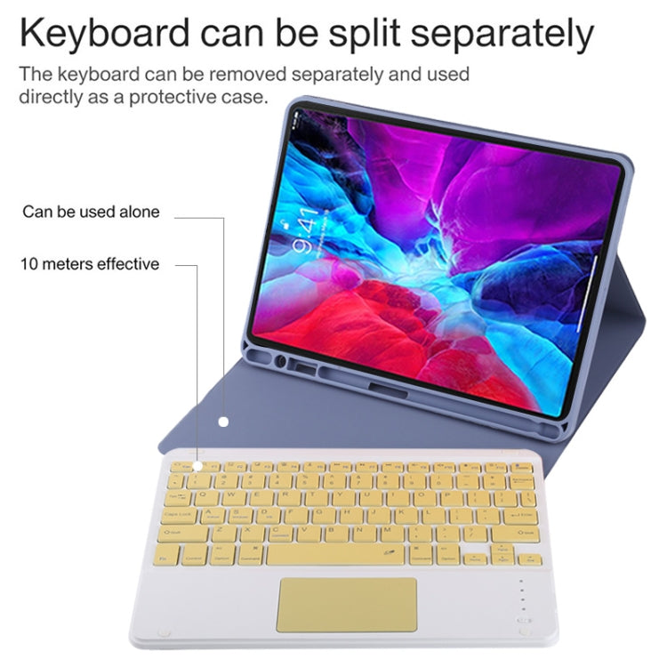 TG11BC Detachable Bluetooth Yellow Keyboard Microfiber Leather Tablet Case for iPad Pro 11 inch (2020), with Touchpad & Pen Slot & Holder, Yellow Keyboard